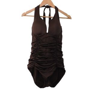Coco Reef Womens 36C  Sz 12 One Piece Swimsuit Underwire Rouching Brown